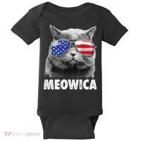 Cat 4th Of July Meowica American Flag Sunglasses Baby Bodysuit thumb 0