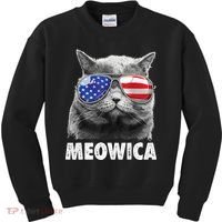Cat 4th Of July Meowica American Flag Sunglasses Kids Sweatshirt thumb 0