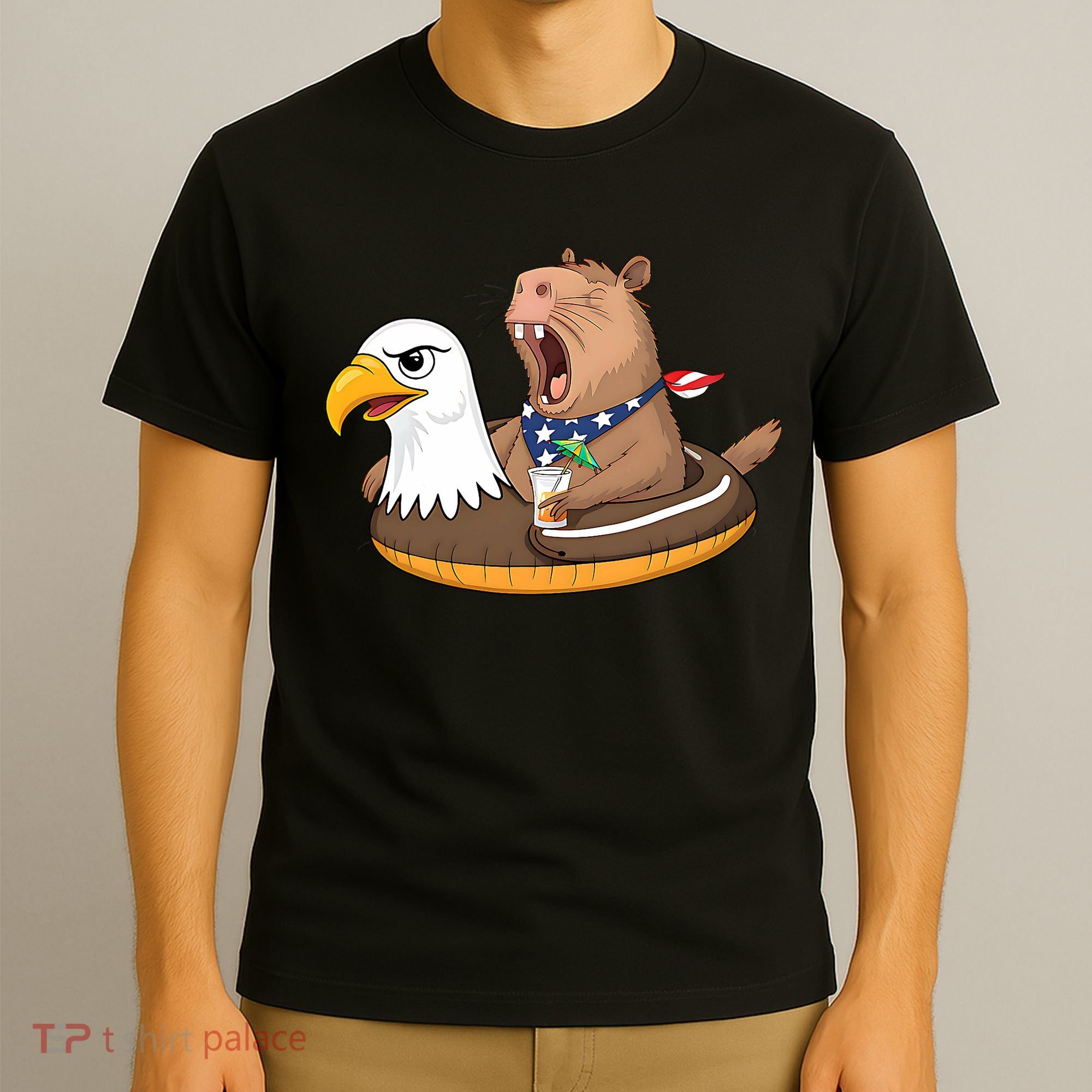Capybara 4TH Of July Funny Pool Party T-Shirt