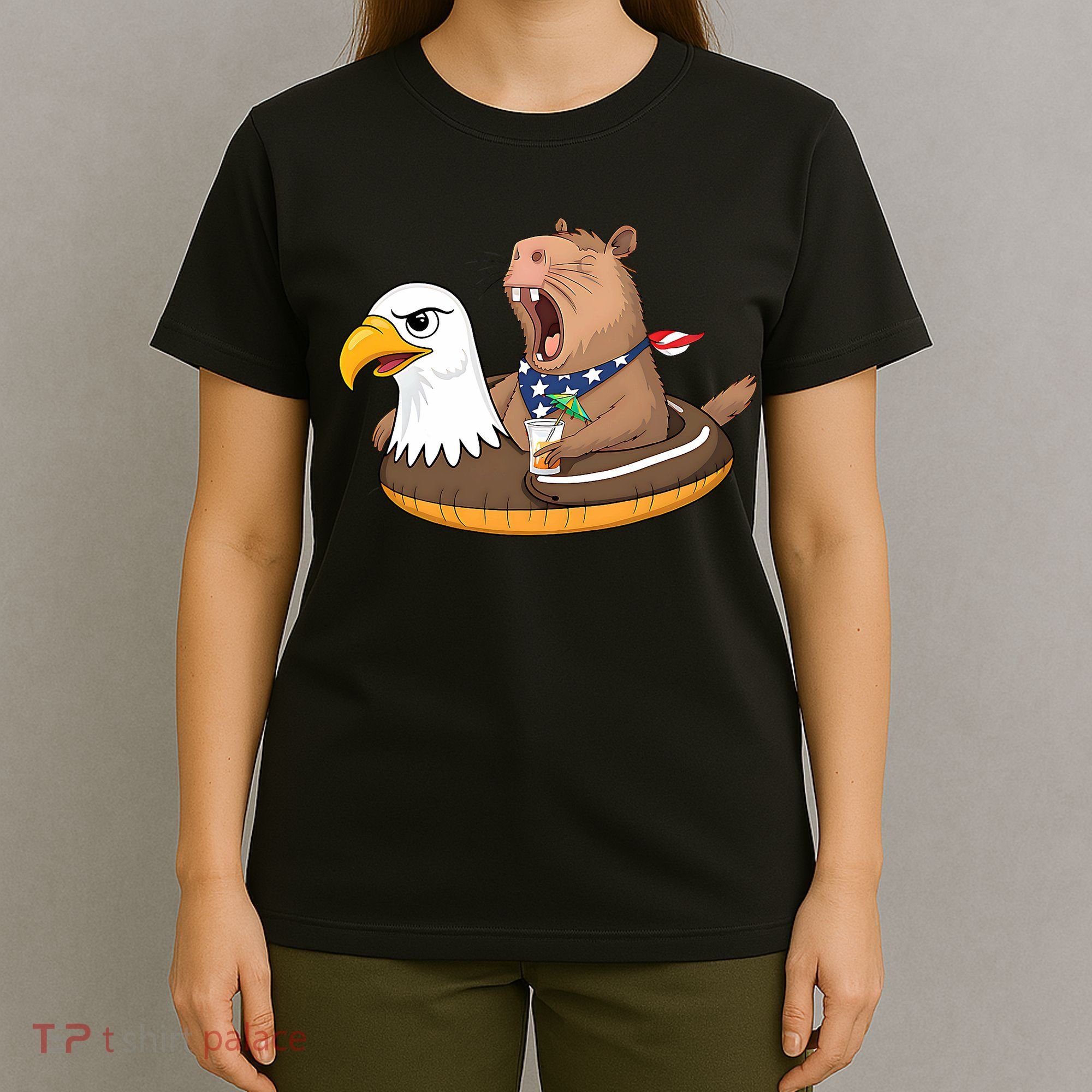 Capybara 4TH Of July Funny Pool Party T-Shirt