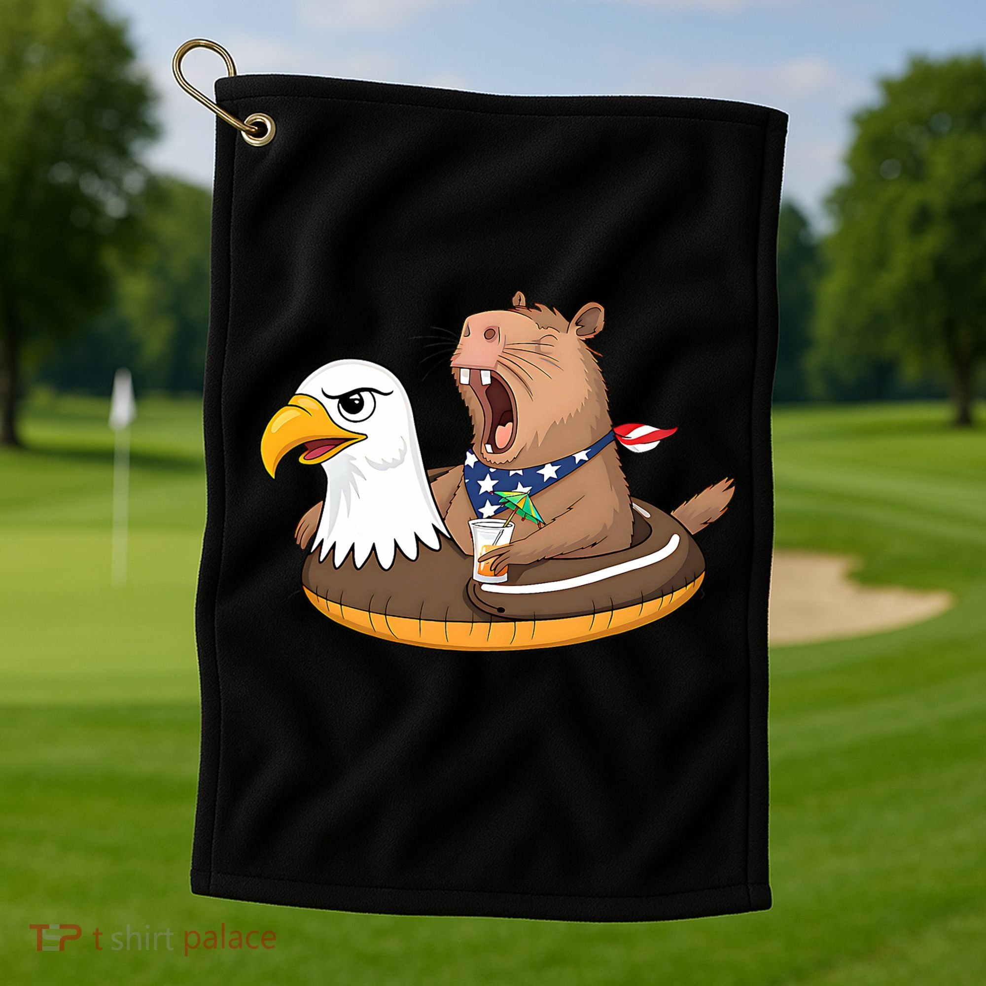Capybara 4TH Of July Funny Pool Party Golf Towel