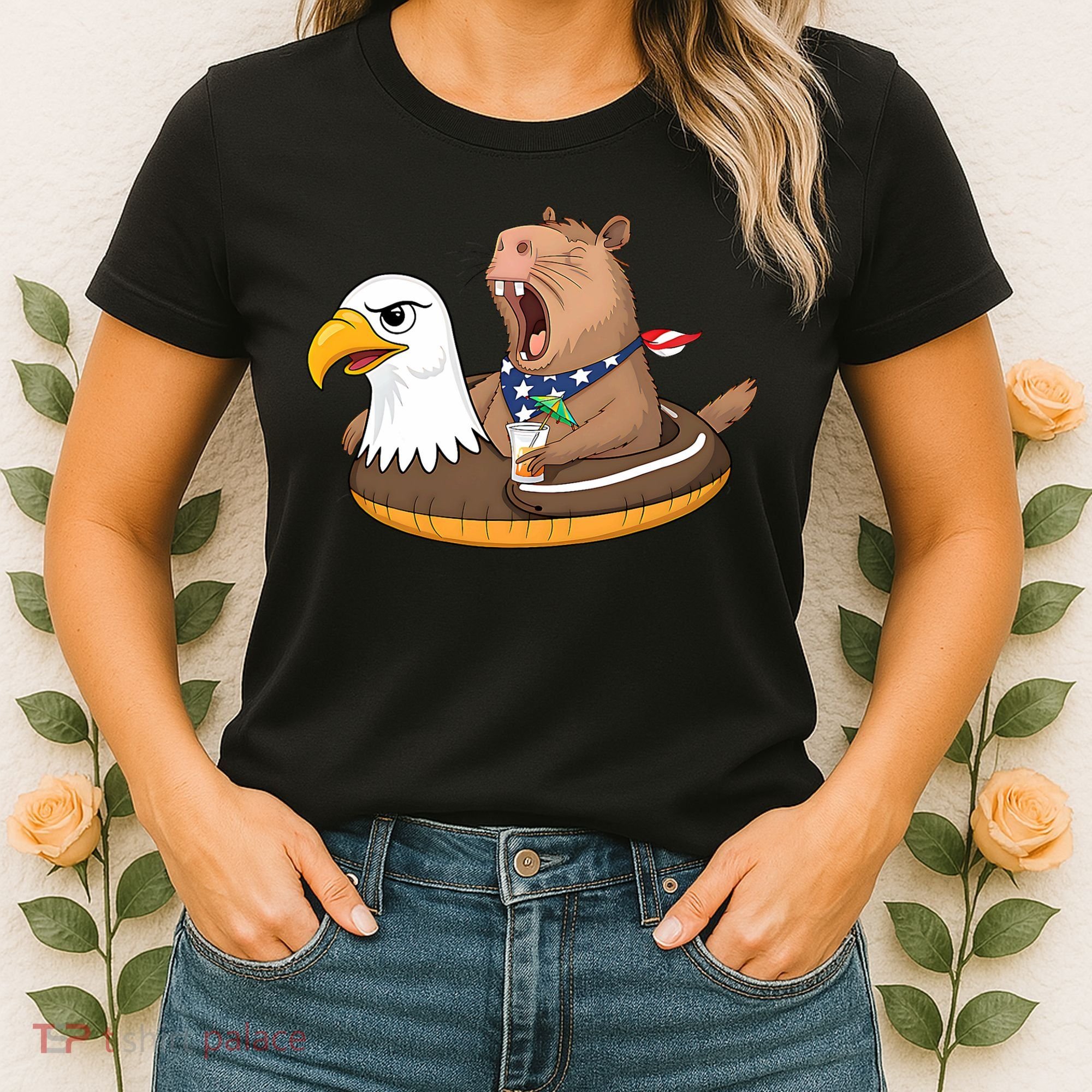 Capybara 4TH Of July Funny Pool Party Women's T-Shirt