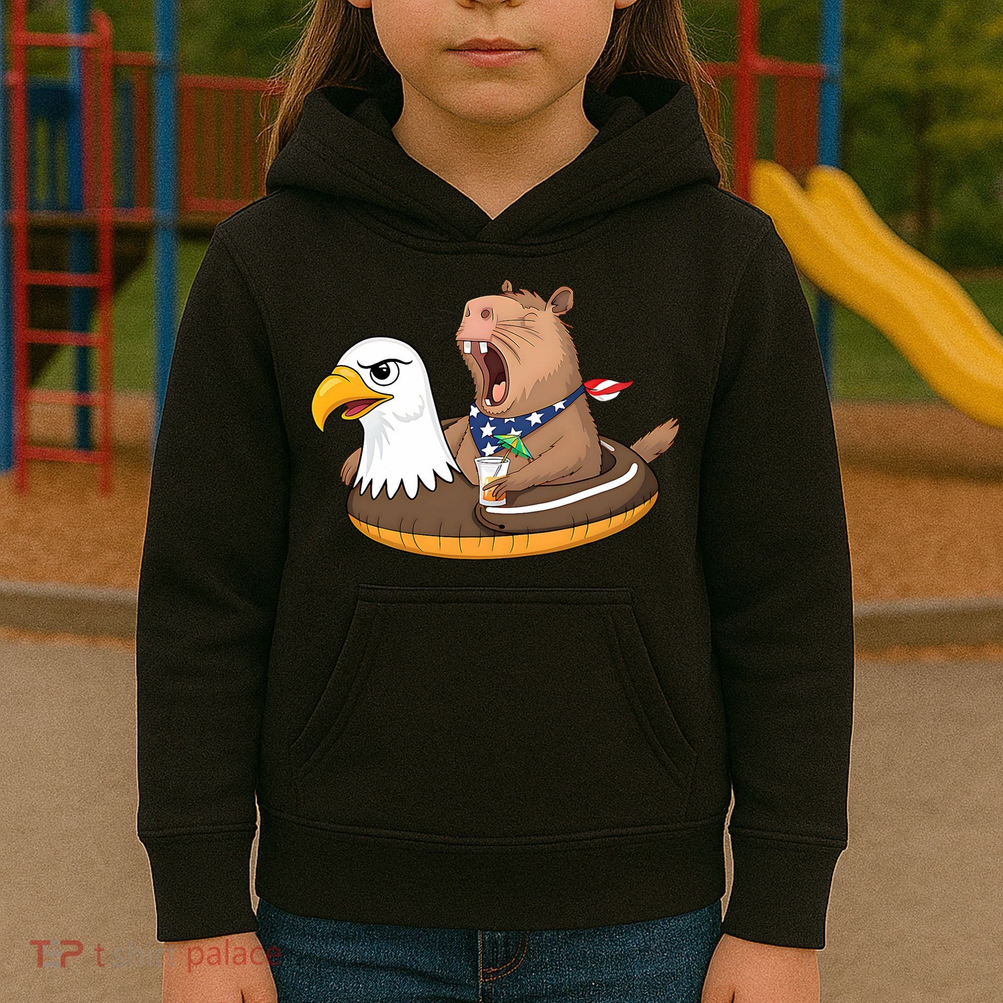 Capybara 4TH Of July Funny Pool Party Kids Hoodie