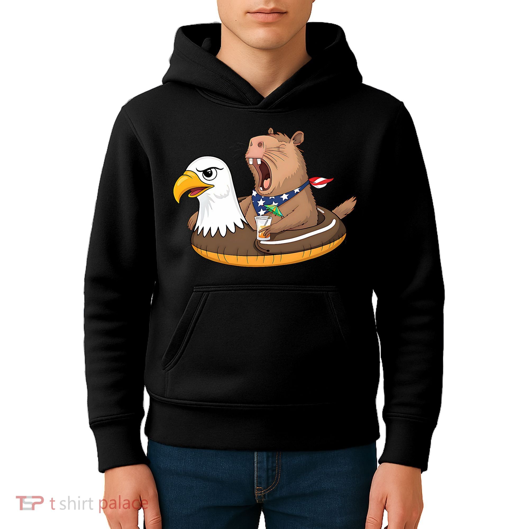 Capybara 4TH Of July Funny Pool Party Kids Hoodie