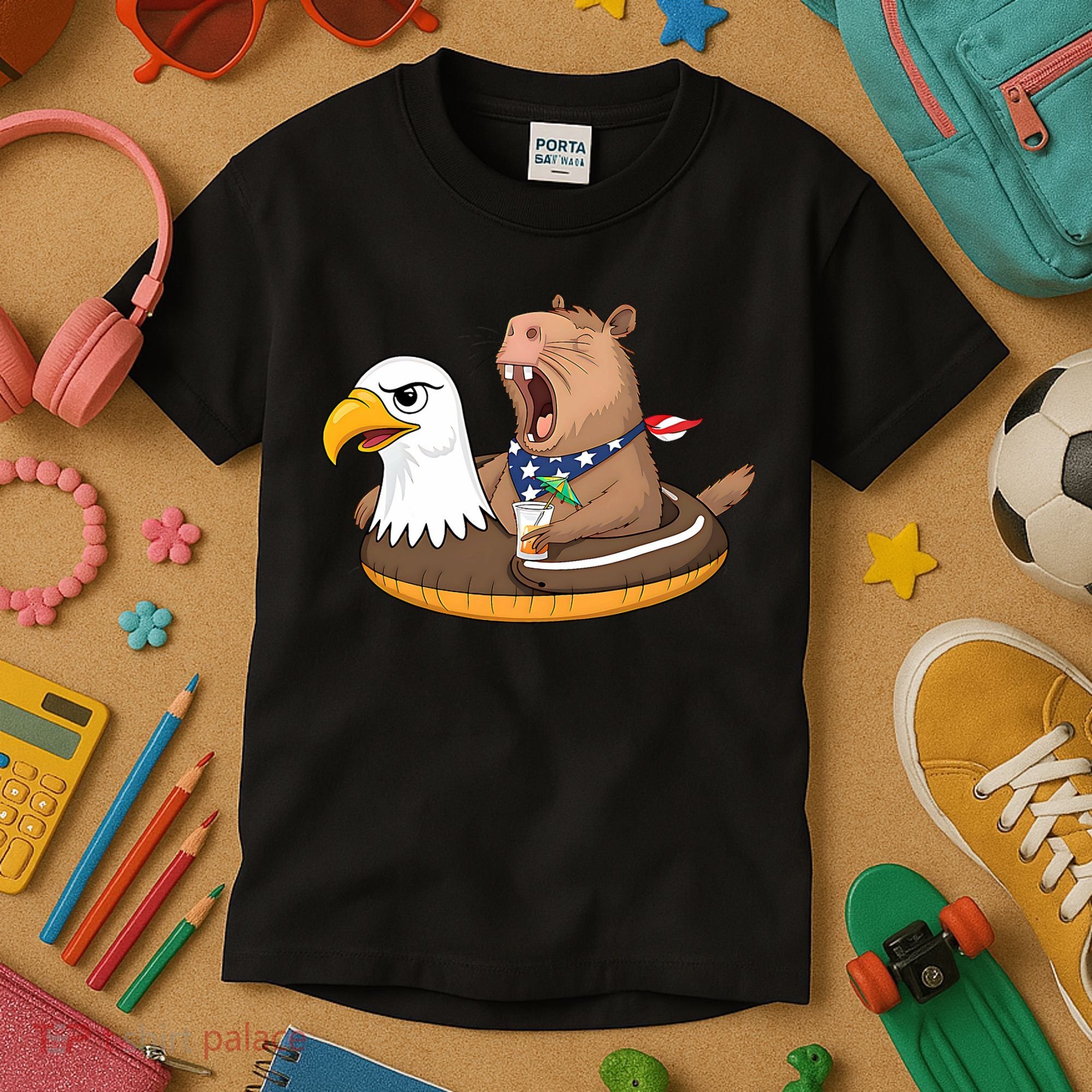 Capybara 4TH Of July Funny Pool Party Kids T-Shirt