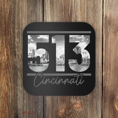 Cincinnati 513 Area Code Skyline Ohio Vintage Coaster