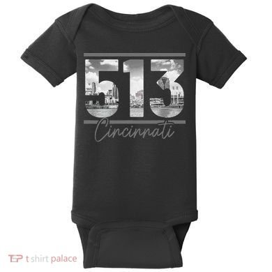 Cincinnati 513 Area Code Skyline Ohio Vintage Baby Bodysuit