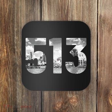 Cincinnati 513 Area Code Skyline Ohio Vintage Coaster
