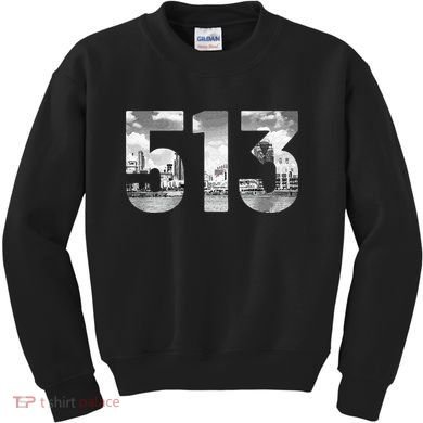 Cincinnati 513 Area Code Skyline Ohio Vintage Kids Sweatshirt