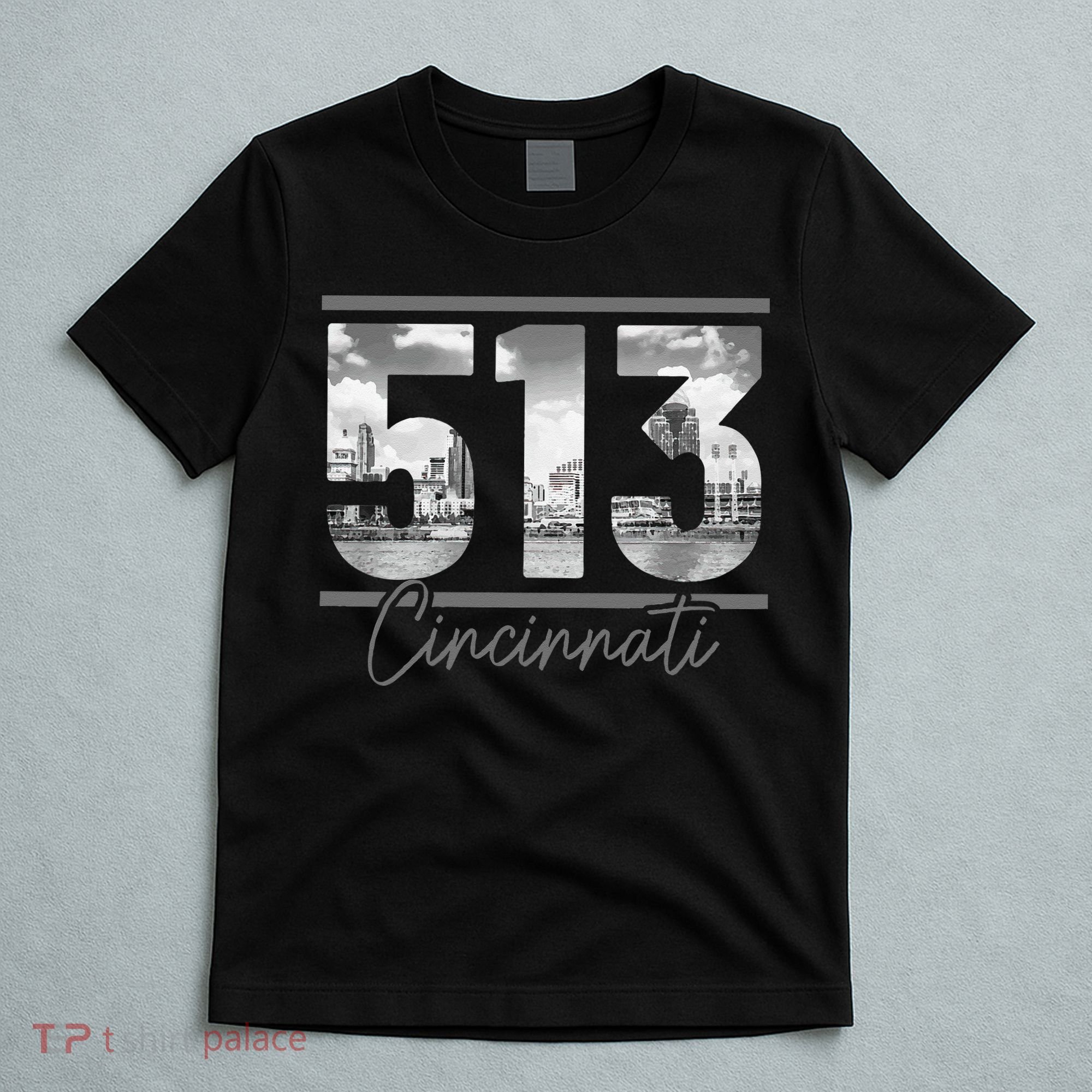 Cincinnati 513 Area Code Skyline Ohio Vintage T-Shirt