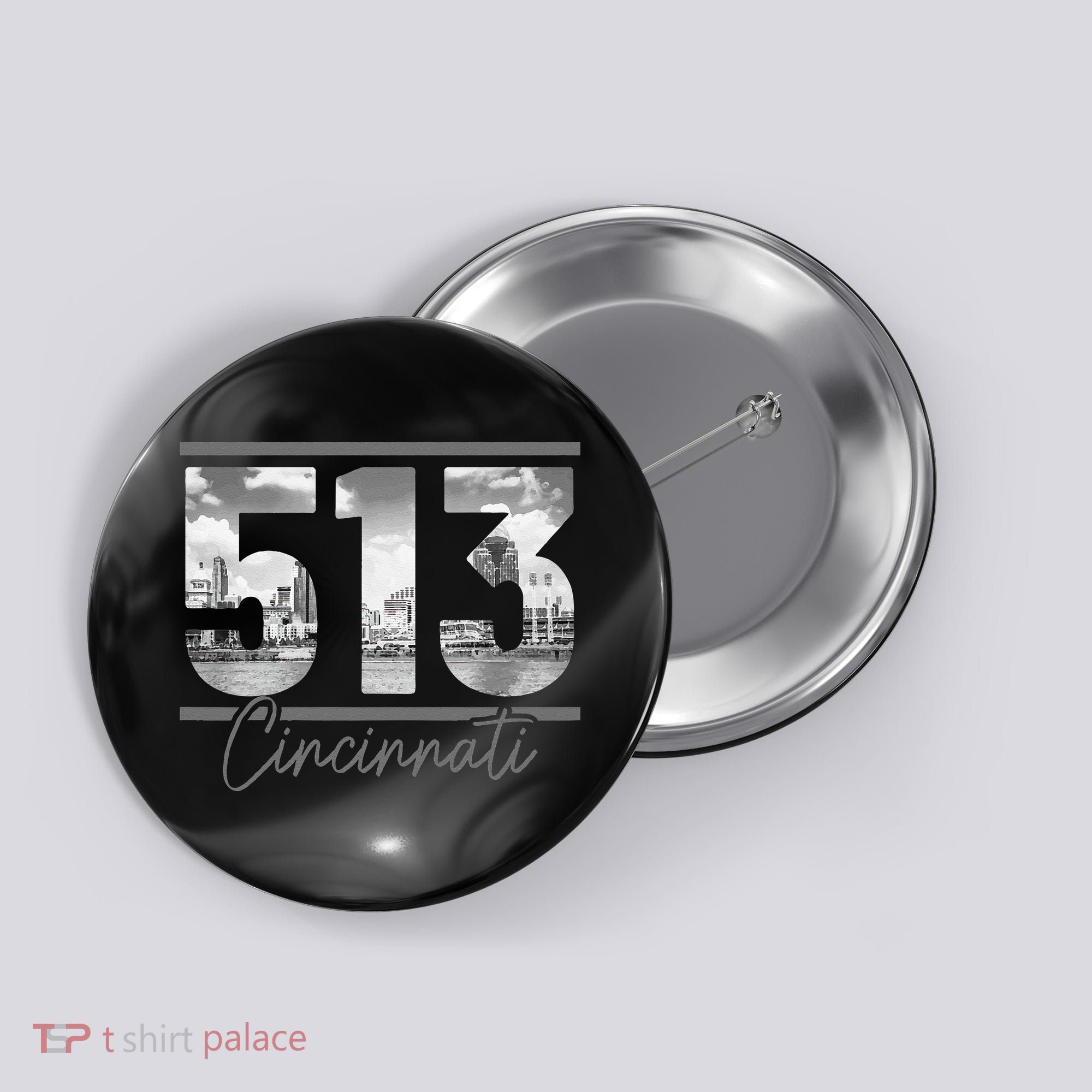 Cincinnati 513 Area Code Skyline Ohio Vintage Button