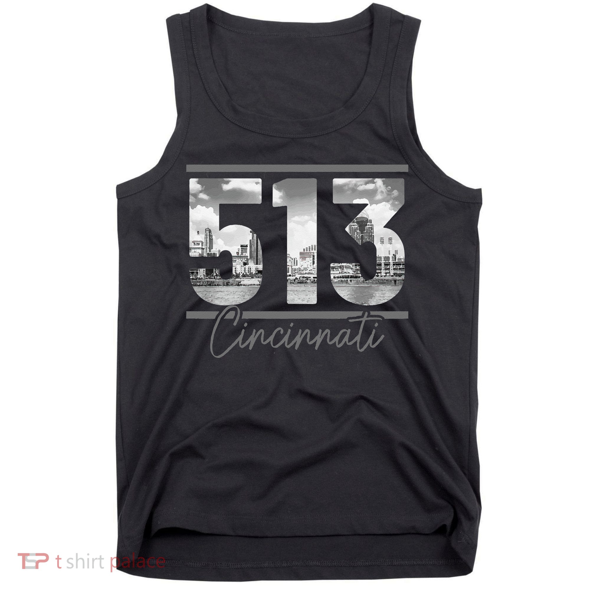 Cincinnati 513 Area Code Skyline Ohio Vintage Tank Top