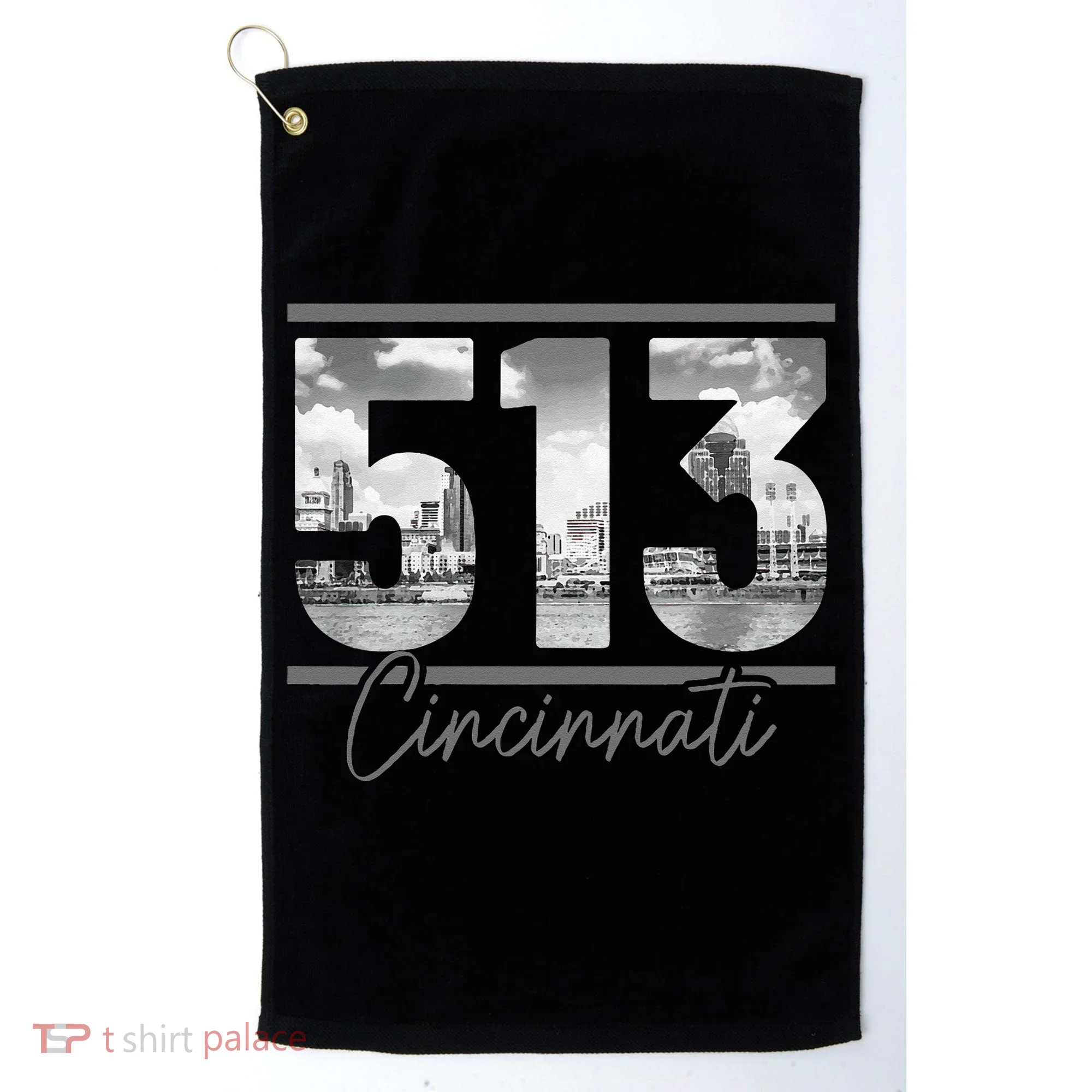 Cincinnati 513 Area Code Skyline Ohio Vintage Golf Towel