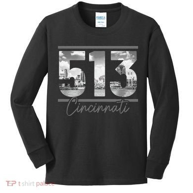 Cincinnati 513 Area Code Skyline Ohio Vintage Kids Long Sleeve Shirt
