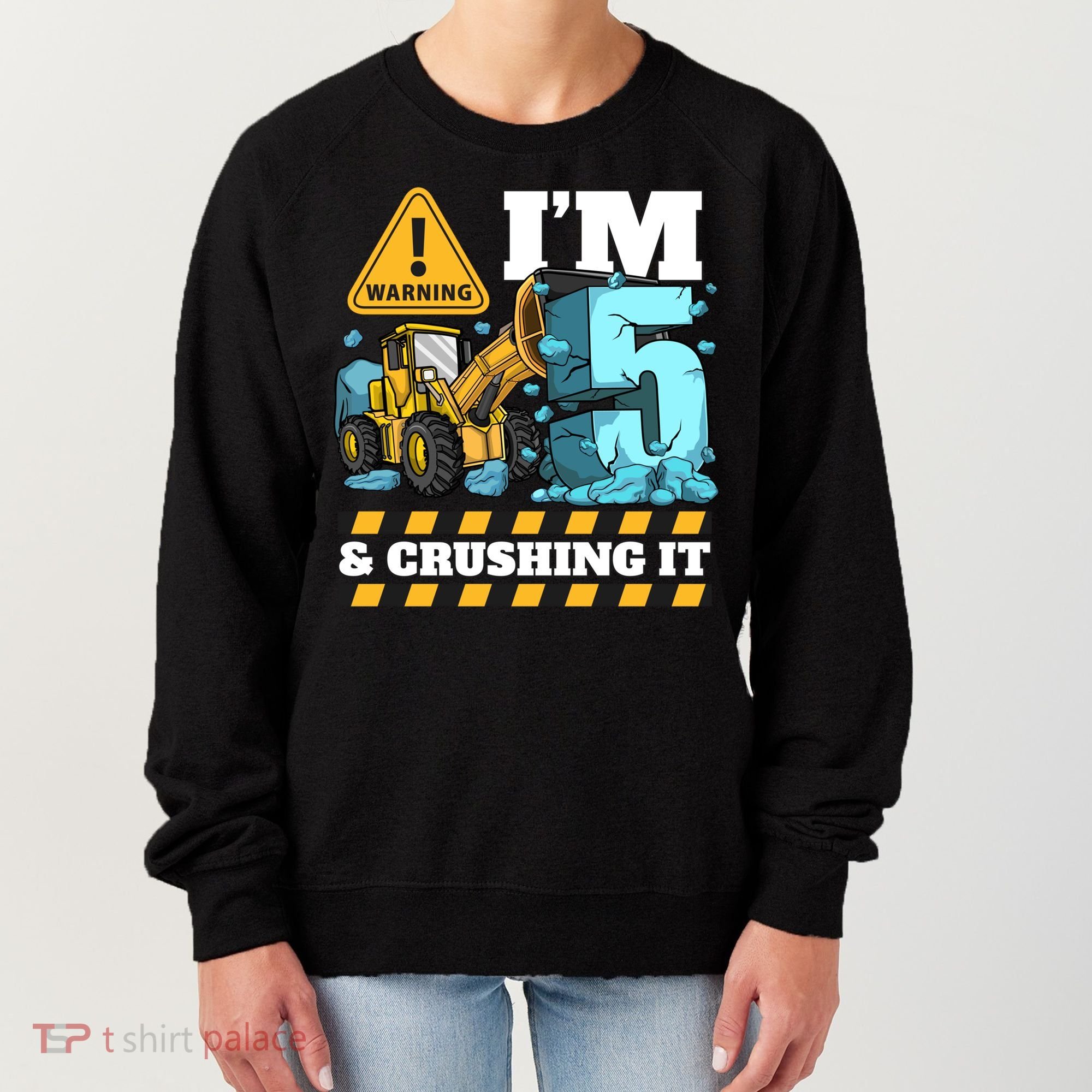 Construction 5th Birthday Boy Funny Gift 5 Bulldozer Digger Truck Funny Gift Women's Sweatshirt