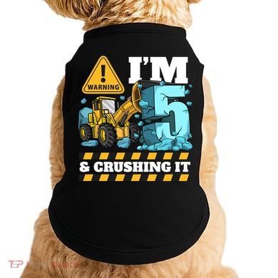 Construction 5th Birthday Boy Funny Gift 5 Bulldozer Digger Truck Funny Gift Doggie Tank