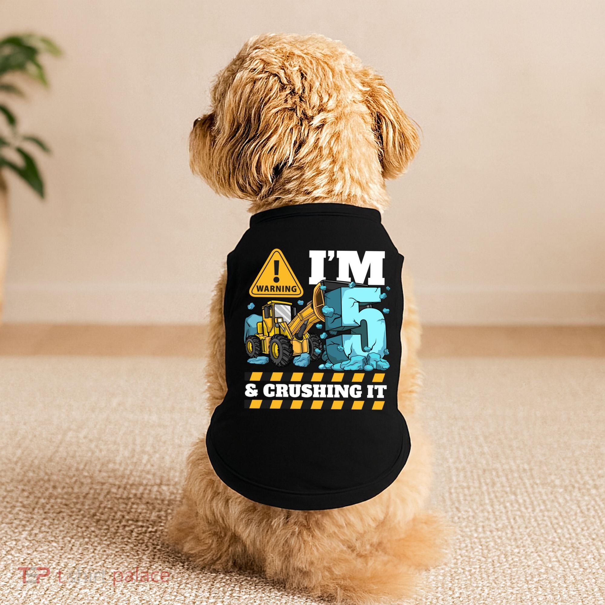 Construction 5th Birthday Boy Funny Gift 5 Bulldozer Digger Truck Funny Gift Doggie Tank