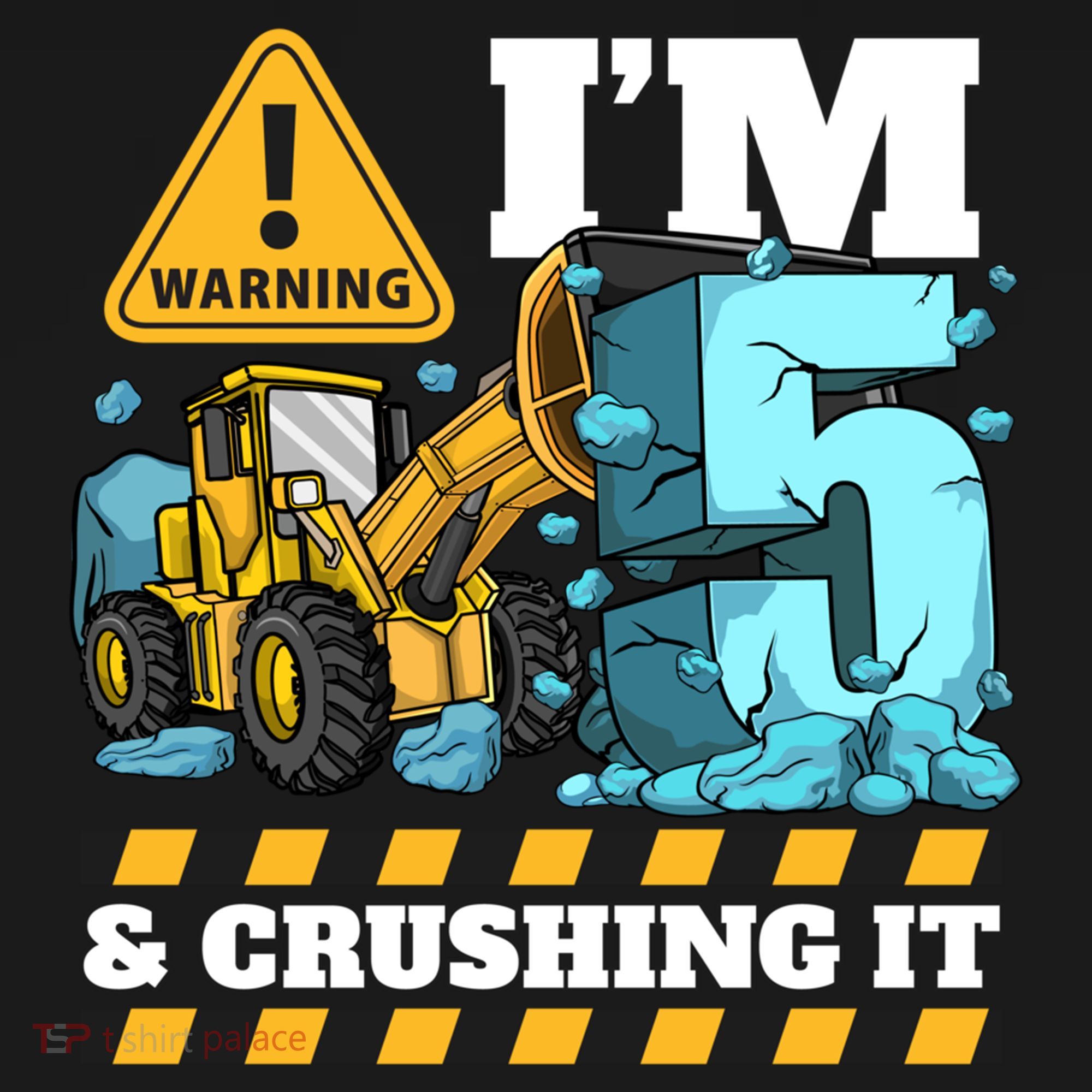 Construction 5th Birthday Boy Funny Gift 5 Bulldozer Digger Truck Funny Gift Doggie Tank