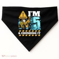 Construction 5th Birthday Boy Funny Gift 5 Bulldozer Digger Truck Funny Gift USA-Made Doggie Bandana thumb 0