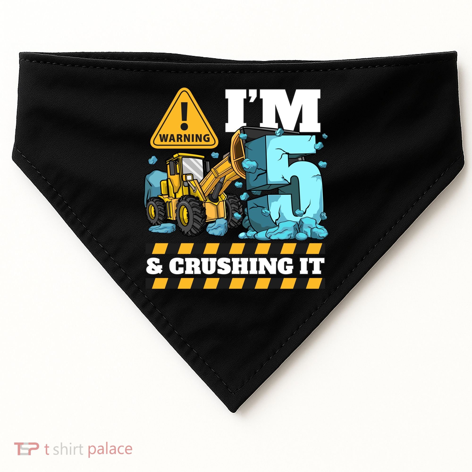 Construction 5th Birthday Boy Funny Gift 5 Bulldozer Digger Truck Funny Gift USA-Made Doggie Bandana