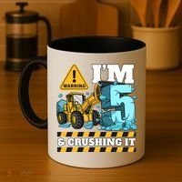 Construction 5th Birthday Boy Funny Gift 5 Bulldozer Digger Truck Funny Gift Coffee Mug thumb 4