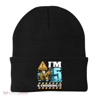 Construction 5th Birthday Boy Funny Gift 5 Bulldozer Digger Truck Funny Gift Beanie
