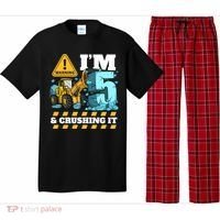Construction 5th Birthday Boy Funny Gift 5 Bulldozer Digger Truck Funny Gift Pajama Set thumb 0