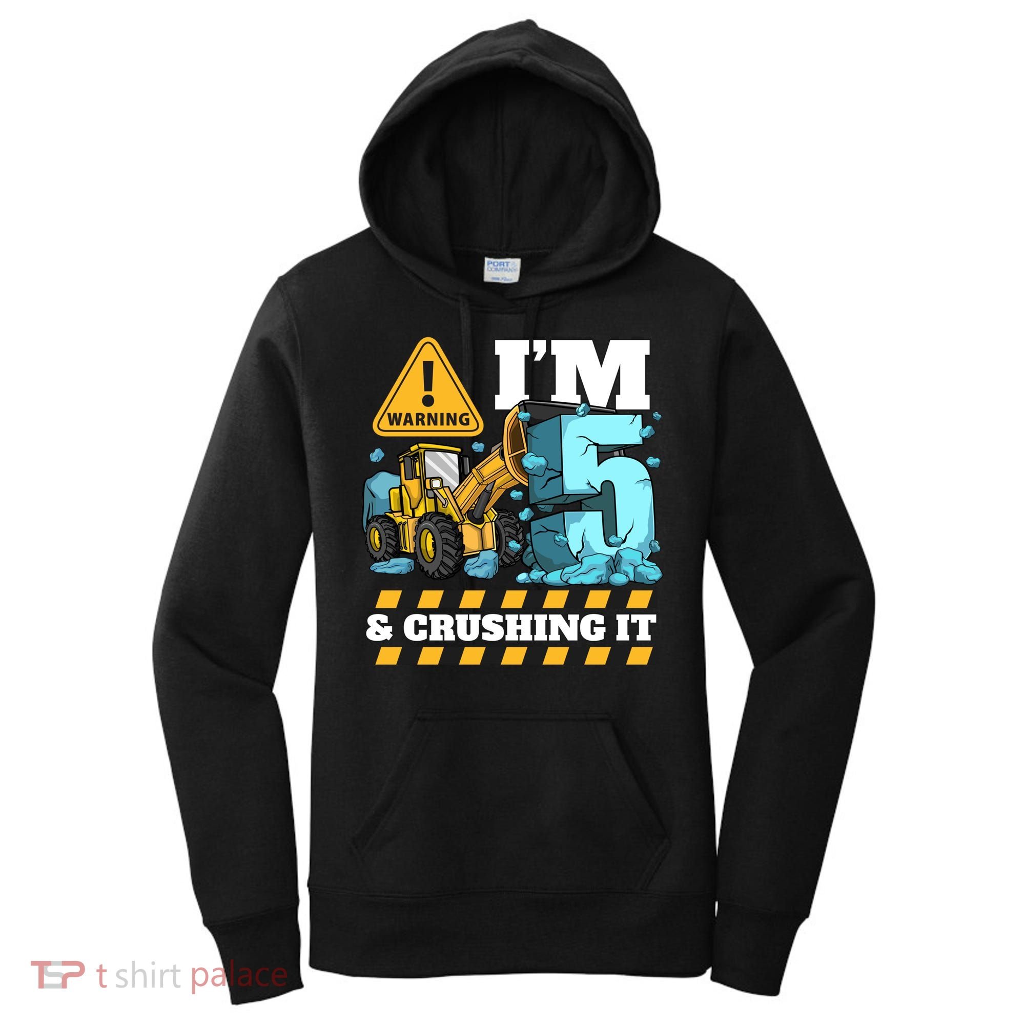 Construction 5th Birthday Boy Funny Gift 5 Bulldozer Digger Truck Funny Gift Women's Hoodie