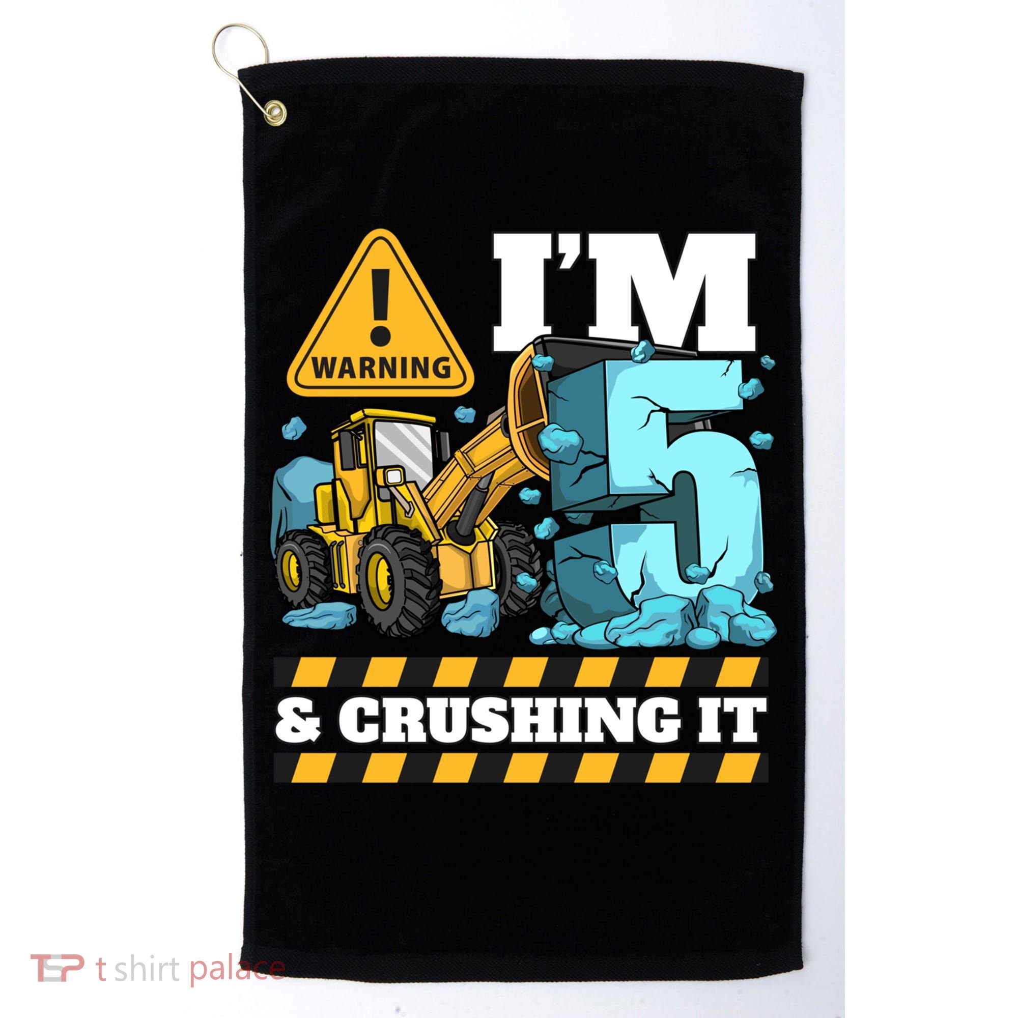 Construction 5th Birthday Boy Funny Gift 5 Bulldozer Digger Truck Funny Gift Golf Towel