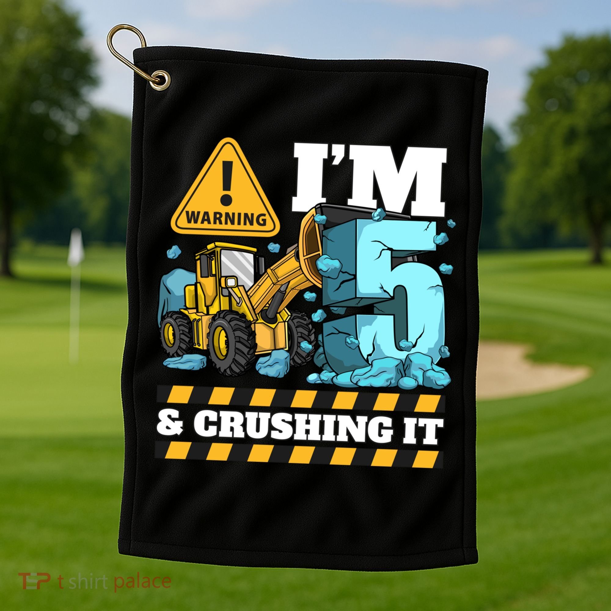 Construction 5th Birthday Boy Funny Gift 5 Bulldozer Digger Truck Funny Gift Golf Towel