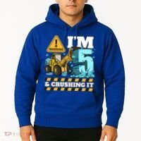 Construction 5th Birthday Boy Funny Gift 5 Bulldozer Digger Truck Funny Gift Hoodie thumb 2
