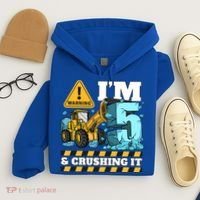 Construction 5th Birthday Boy Funny Gift 5 Bulldozer Digger Truck Funny Gift Hoodie thumb 4