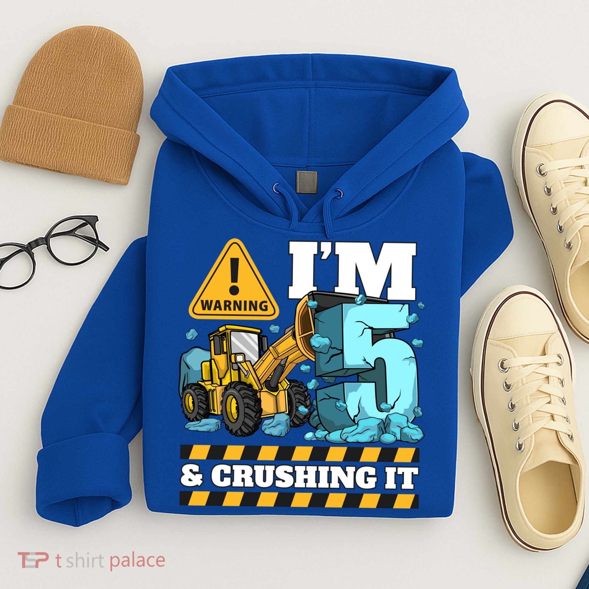 Construction 5th Birthday Boy Funny Gift 5 Bulldozer Digger Truck Funny Gift Hoodie