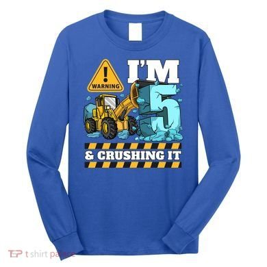Construction 5th Birthday Boy Funny Gift 5 Bulldozer Digger Truck Funny Gift Long Sleeve Shirt