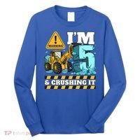 Construction 5th Birthday Boy Funny Gift 5 Bulldozer Digger Truck Funny Gift Long Sleeve Shirt thumb 0