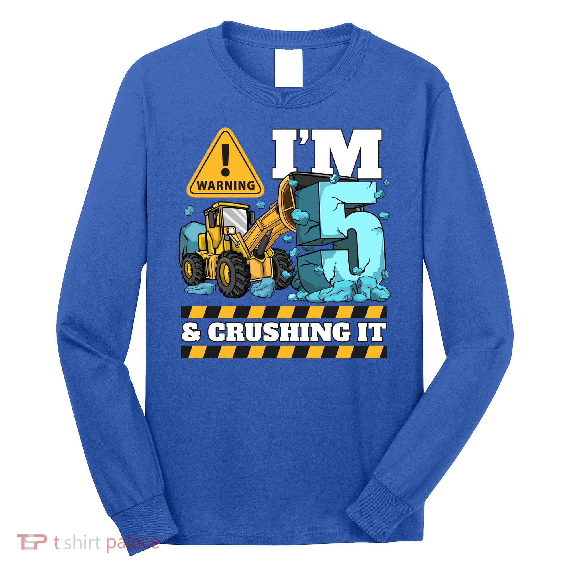 Construction 5th Birthday Boy Funny Gift 5 Bulldozer Digger Truck Funny Gift Long Sleeve Shirt