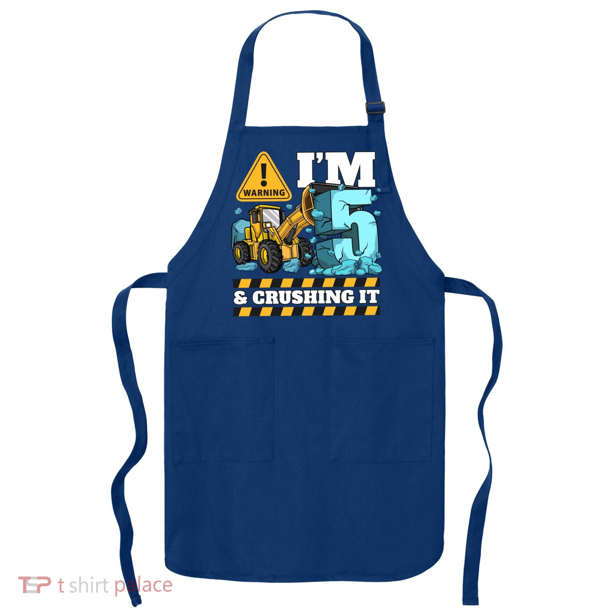 Construction 5th Birthday Boy Funny Gift 5 Bulldozer Digger Truck Funny Gift Apron