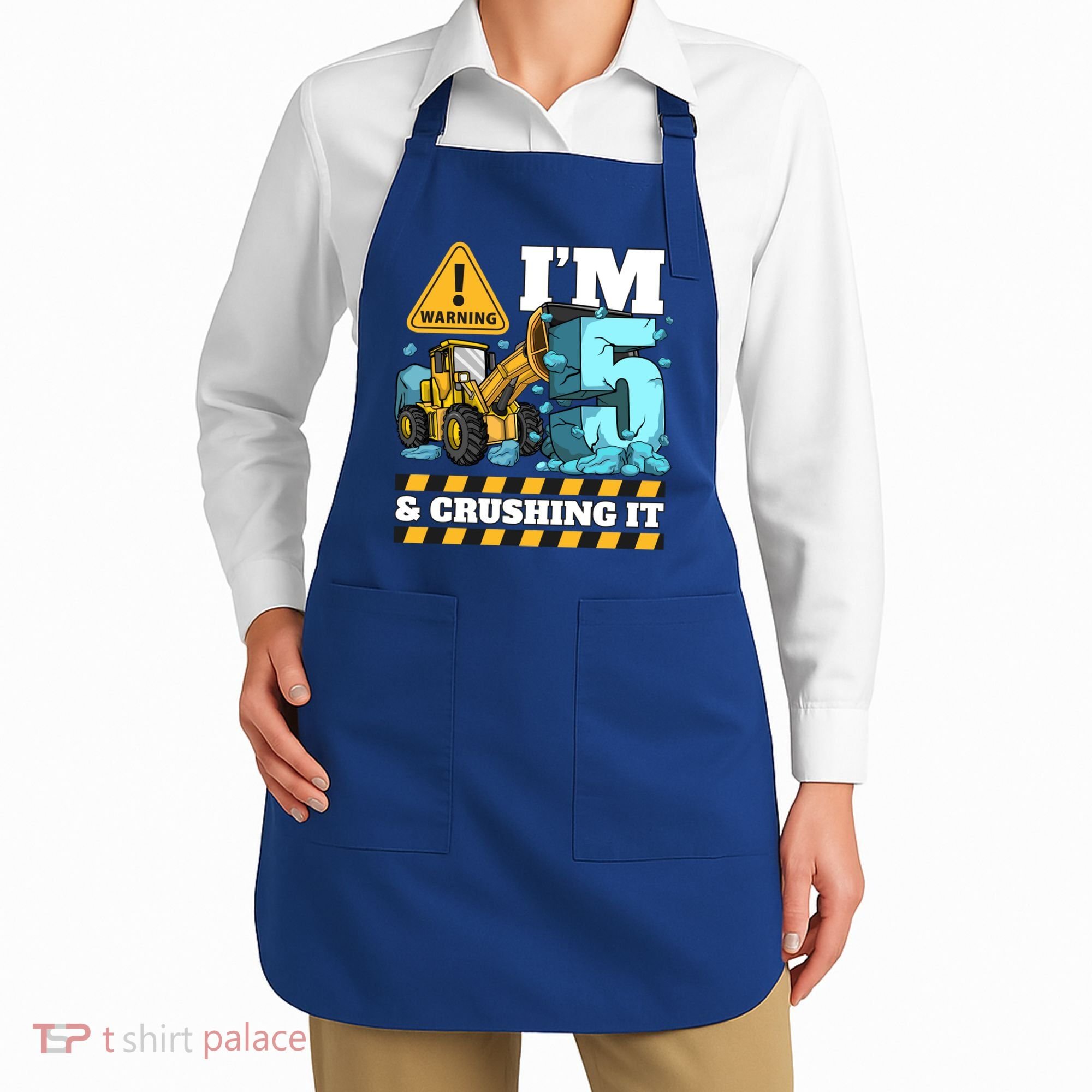 Construction 5th Birthday Boy Funny Gift 5 Bulldozer Digger Truck Funny Gift Apron