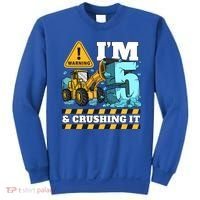 Construction 5th Birthday Boy Funny Gift 5 Bulldozer Digger Truck Funny Gift Sweatshirt thumb 0