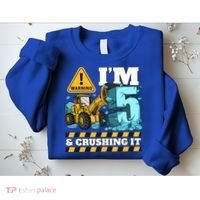 Construction 5th Birthday Boy Funny Gift 5 Bulldozer Digger Truck Funny Gift Sweatshirt thumb 2
