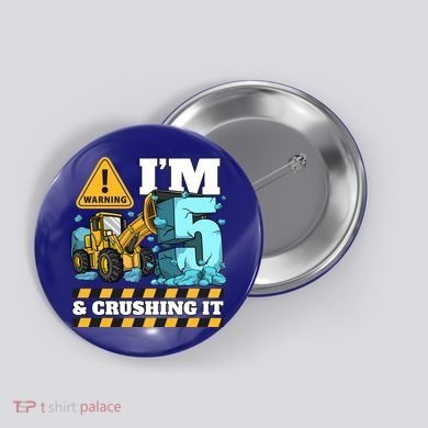 Construction 5th Birthday Boy Funny Gift 5 Bulldozer Digger Truck Funny Gift Button