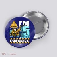 Construction 5th Birthday Boy Funny Gift 5 Bulldozer Digger Truck Funny Gift Button thumb 0