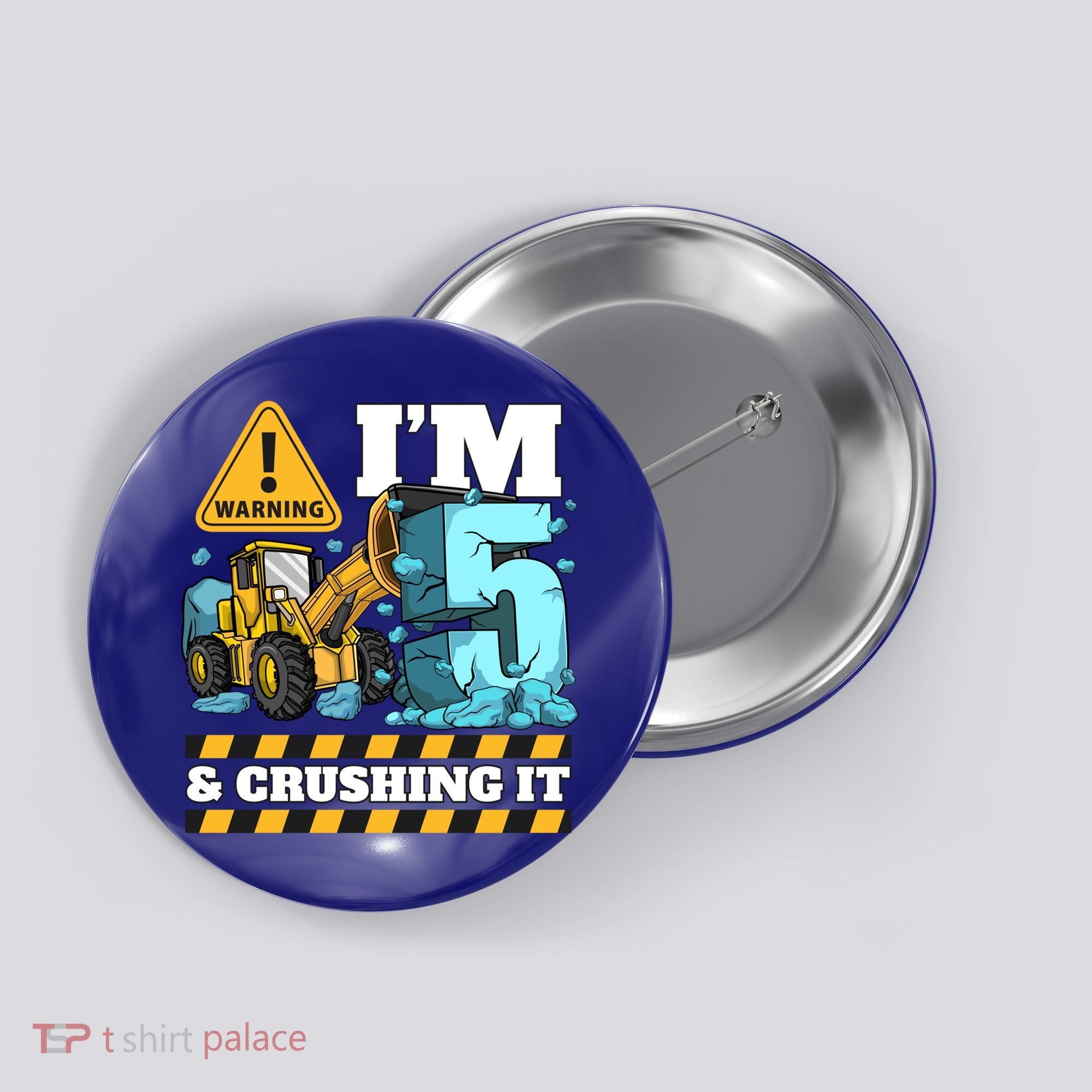 Construction 5th Birthday Boy Funny Gift 5 Bulldozer Digger Truck Funny Gift Button