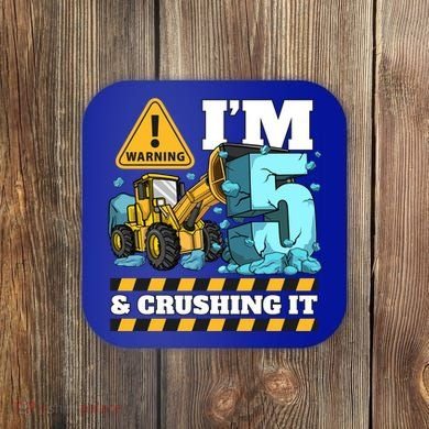 Construction 5th Birthday Boy Funny Gift 5 Bulldozer Digger Truck Funny Gift Coaster