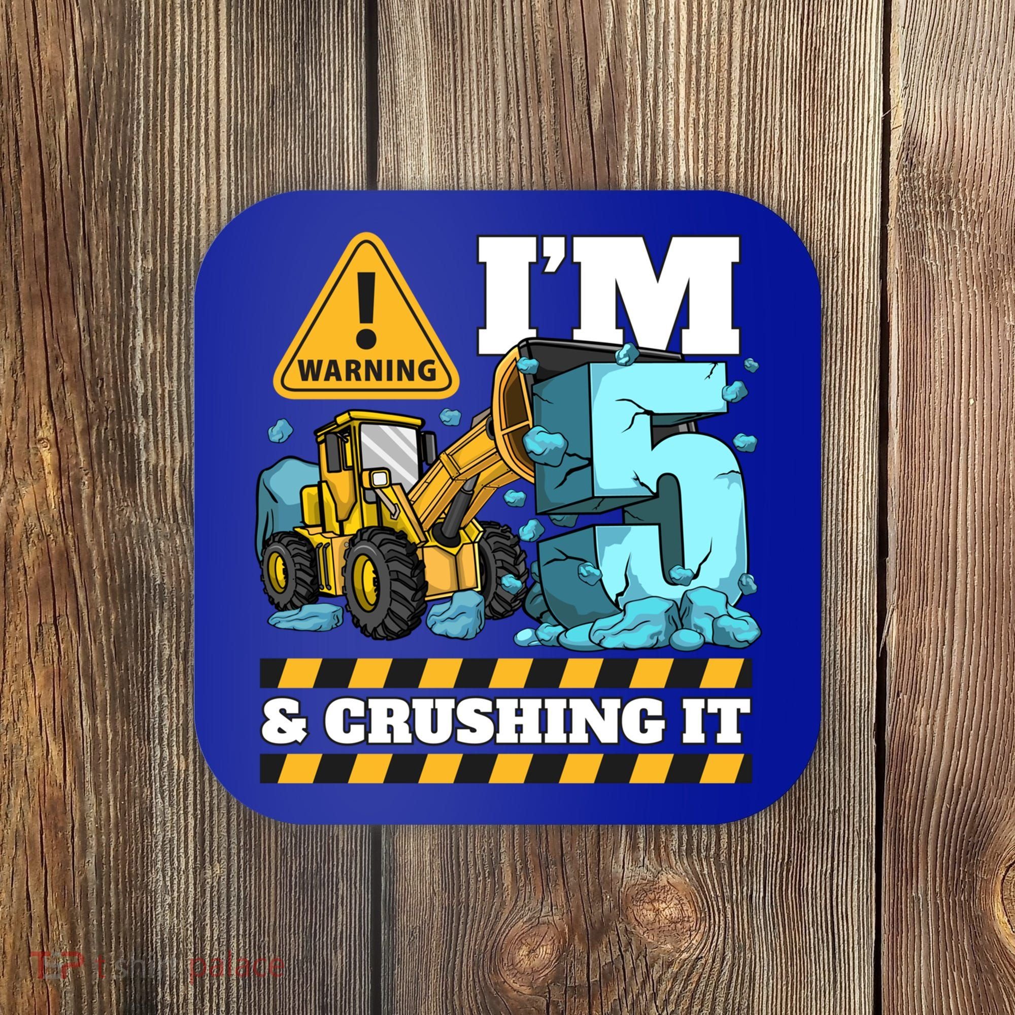 Construction 5th Birthday Boy Funny Gift 5 Bulldozer Digger Truck Funny Gift Coaster