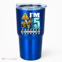 Construction 5th Birthday Boy Funny Gift 5 Bulldozer Digger Truck Funny Gift Tumbler thumb 0