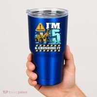 Construction 5th Birthday Boy Funny Gift 5 Bulldozer Digger Truck Funny Gift Tumbler thumb 2