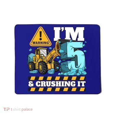 Construction 5th Birthday Boy Funny Gift 5 Bulldozer Digger Truck Funny Gift Mousepad