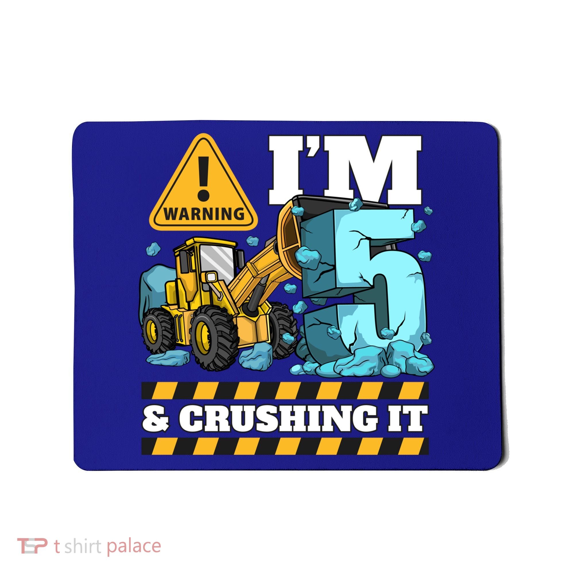 Construction 5th Birthday Boy Funny Gift 5 Bulldozer Digger Truck Funny Gift Mousepad