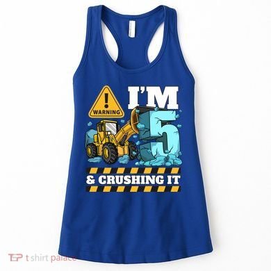 Construction 5th Birthday Boy Funny Gift 5 Bulldozer Digger Truck Funny Gift Women's Tank Top